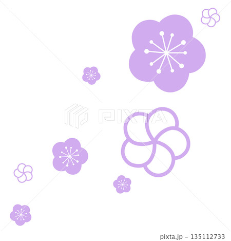 薄い紫色の二種類の花のシンプルなイラスト 135112733