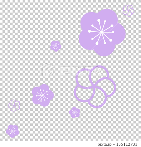 薄い紫色の二種類の花のシンプルなイラスト 135112733