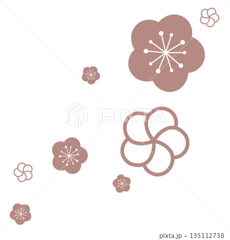 薄い茶色の二種類の花のシンプルなイラスト 135112738