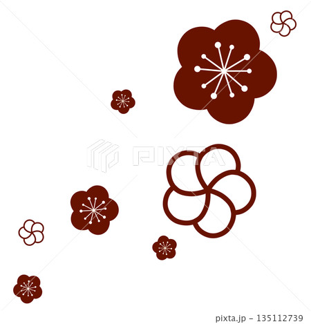 茶色の二種類の花のシンプルなイラスト 135112739