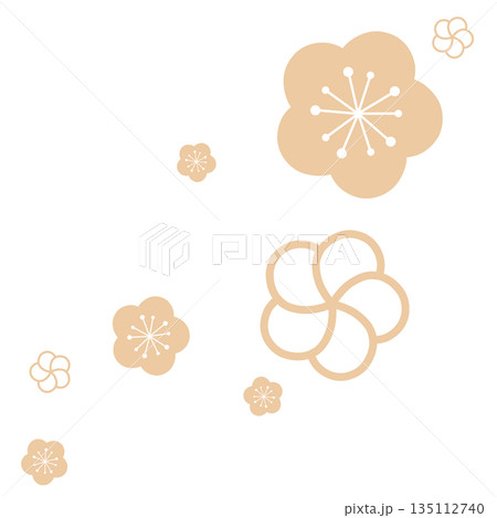 薄いオレンジ色の二種類の花のシンプルなイラスト 135112740