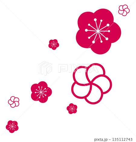 鮮やかなピンクの二種類の花のシンプルなイラスト 135112743