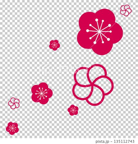 鮮やかなピンクの二種類の花のシンプルなイラスト 135112743