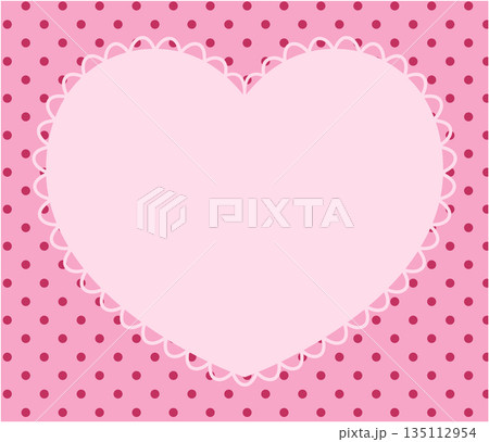 かわいいハートのレースフレームのベクターイラスト。枠、ドット、ラブリー 135112954