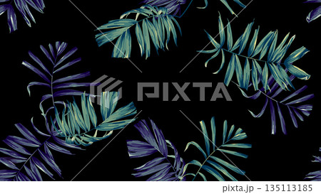 Botanical seamless pattern, hand drawn indoor bamboo palm on black 135113185