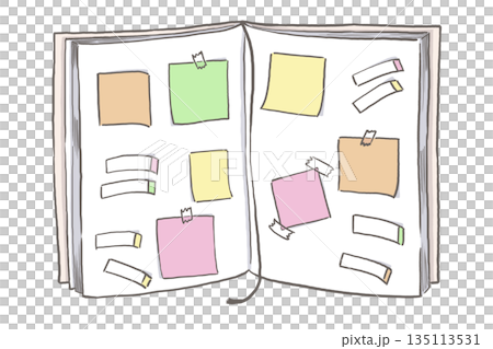 手繪筆記本插圖,用便利貼整理想法(想法與靈感) 手繪筆記本插圖,用便利貼整理想法(想法與靈感) 135113531