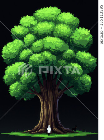 an AI Image Generator, Scientist With Dog Standing Beside a Massive Green Tree i 135113595