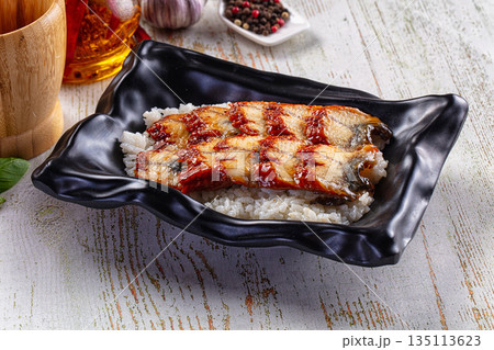 Japanese style cuisine - grilled eel with rice Japanese style cuisine - grilled eel with rice 135113623