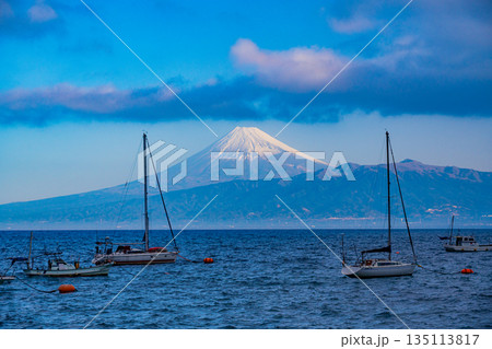 (静岡県)駿河湾越に浮かぶヨットと富士山 (静岡県)駿河湾越に浮かぶヨットと富士山 135113817