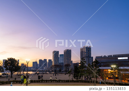 《東京都》豊洲ぐるり公園の夜景・晴海のタワーマンションをのぞむ 《東京都》豊洲ぐるり公園の夜景・晴海のタワーマンションをのぞむ 135113833