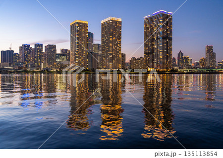 《東京都》豊洲ぐるり公園の夜景・晴海のタワーマンションをのぞむ 135113854