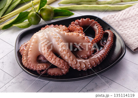 Gourmet boiled octopus in the plate 135114119