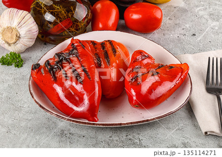 Grilled red bell pepper snack appetizer 135114271