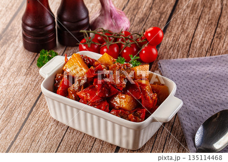 Stew Hungarian goulash with beef and vegetables Stew Hungarian goulash with beef and vegetables 135114468