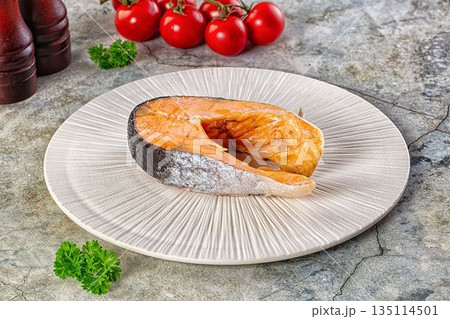 Steamed salmon fish fillet steak Steamed salmon fish fillet steak 135114501