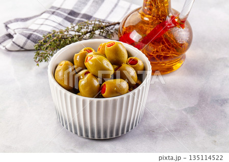 Greek olives stuffed red pepper Greek olives stuffed red pepper 135114522