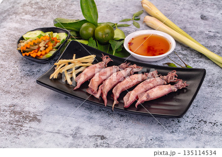 Boiled wild mini calamari snack 135114534