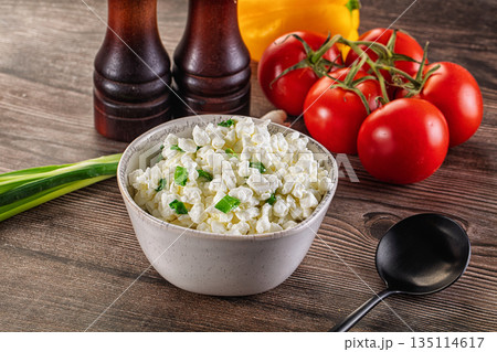 Cottage cheese with green onion 135114617