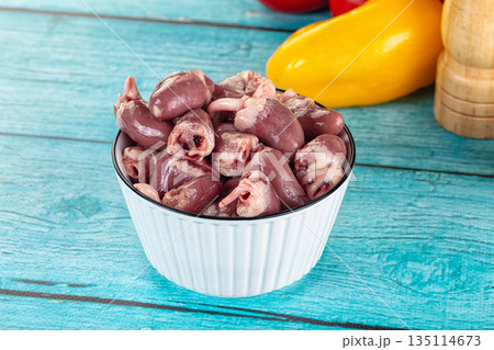Raw chicken hearts for cooking 135114673