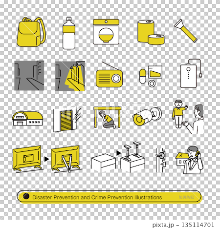 Disaster prevention and crime prevention illustration set 135114701