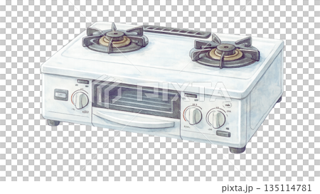 ガスコンロテーブルイラスト 背景透過のキッチン家電素材 135114781