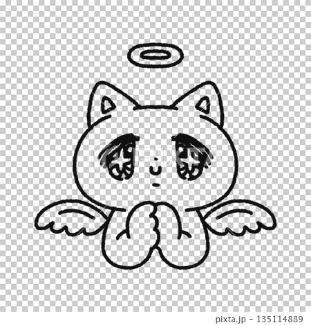 Dreamy angel cat line drawing Dreamy angel cat line drawing 135114889