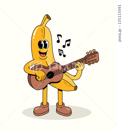 banana guitar groovy cartoon illustration banana guitar groovy cartoon illustration 135115091