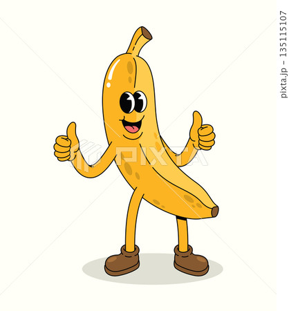 banana thumbs up groovy cartoon illustration banana thumbs up groovy cartoon illustration 135115107
