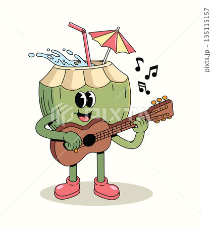 coconut guitar groovy cartoon illustration 135115157