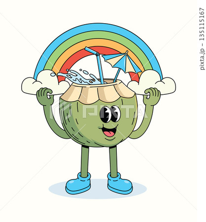 coconut rainbow groovy cartoon illustration 135115167