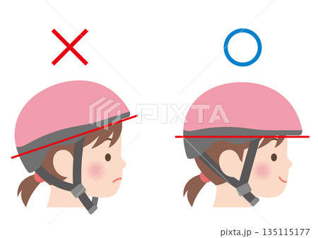 自転車ヘルメットの正しい被り方 135115177