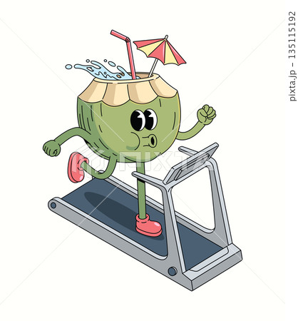 coconut treadmill groovy cartoon illustration coconut treadmill groovy cartoon illustration 135115192