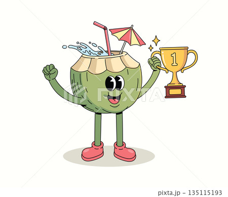 coconut trophy groovy cartoon illustration 135115193