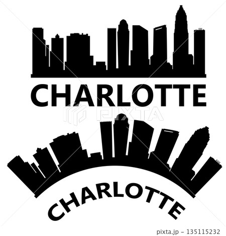 Charlotte skyline silhouette. Carolina Charlotte city sign. Landscape City Design. flat style. 135115232