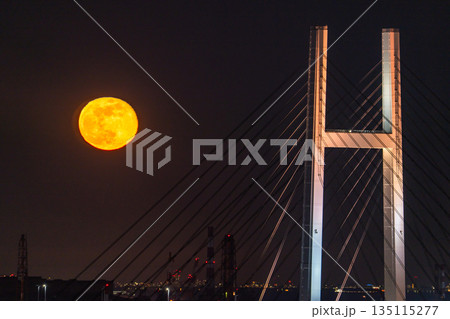 《神奈川県》月の出の横浜ベイブリッジ 135115277