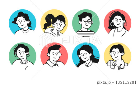 SNSアイコンに使える若者イラスト｜Z世代・ミレニアル向けプロフィール素材 135115281
