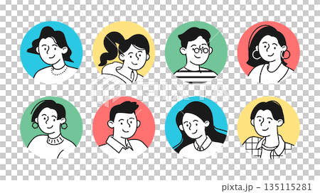 Young people illustrations that can be used as social media icons | Profile materials for Gen Z and millennials 135115281