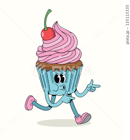 cupcake energetic walk groovy cartoon illustration 135115335