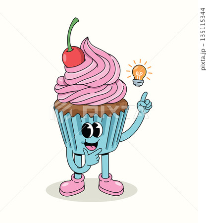 cupcake idea groovy cartoon illustration cupcake idea groovy cartoon illustration 135115344