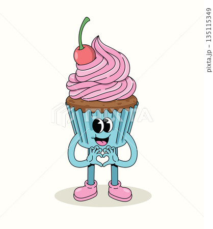 cupcake love groovy cartoon illustration 135115349