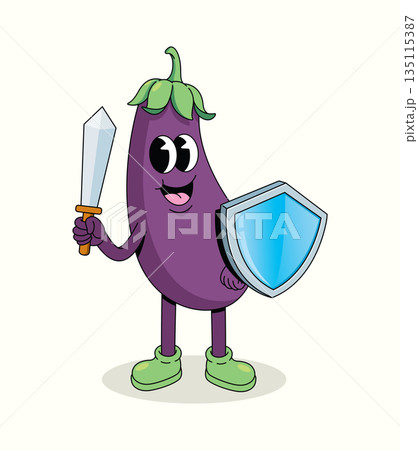 eggplant knight groovy cartoon illustration 135115387