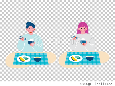 食事をする若い男女 135115422