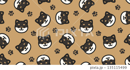 かわいい柴犬と犬の足跡のシームレス背景画像。 かわいい柴犬と犬の足跡のシームレス背景画像。 135115499