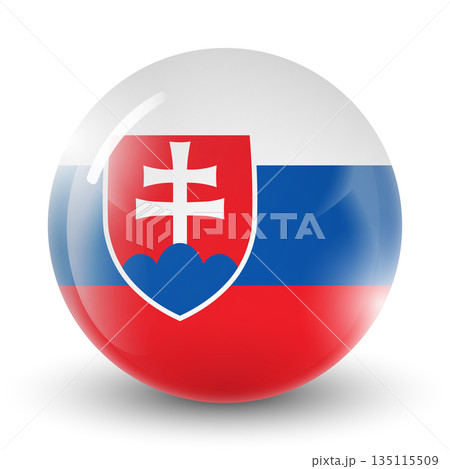 Glass light ball with flag of Slovakia. Round sphere, template icon. Slovak national symbol. Glossy realistic ball, 3D abstract vector illustration. Big bubble Glass light ball with flag of Slovakia. Round sphere, template icon. Slovak national symbol. Glossy realistic ball, 3D abstract vector illustration. Big bubble 135115509