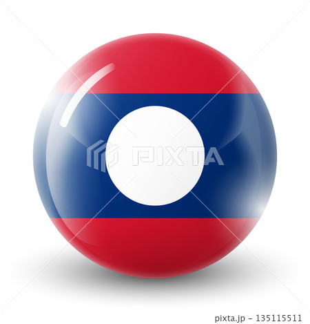 Glass light ball with flag of Laos. Round sphere, template icon. Lao People's Democratic Republic national symbol. Glossy realistic ball, 3D abstract vector illustration. Big bubble Glass light ball with flag of Laos. Round sphere, template icon. Lao People's Democratic Republic national symbol. Glossy realistic ball, 3D abstract vector illustration. Big bubble 135115511