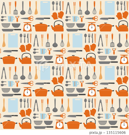 調理器具のイラストのシームレス背景画像。 135115606