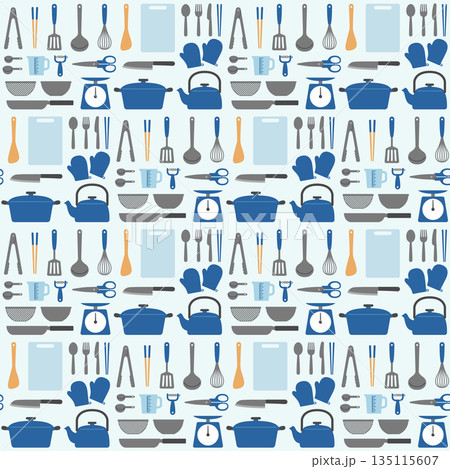 調理器具のイラストのシームレス背景画像。 調理器具のイラストのシームレス背景画像。 135115607