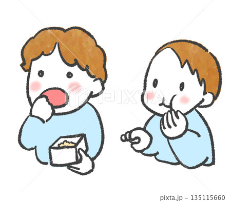 節分の豆を年の数食べる男の子 135115660