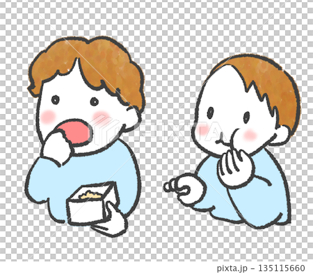 節分の豆を年の数食べる男の子 135115660