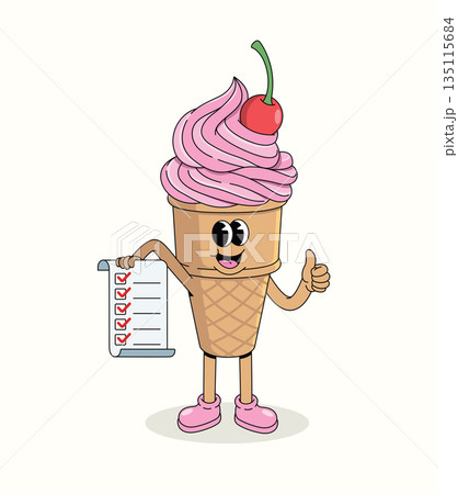 ice cream cone checklist groovy cartoon illustration 135115684